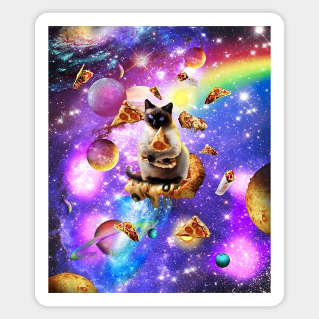 Space Siamese Cat Eating Pizza In Rainbow Galaxy Sticker by Random Galaxy